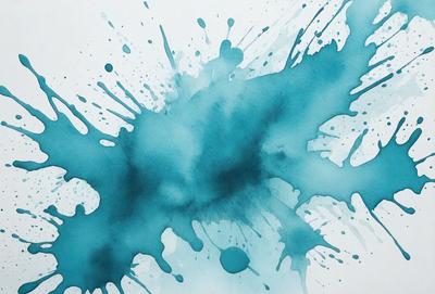 The primary subject of the image is a blue splash of paint, which is the main focus of the scene. The setting is a white background, which provides a clean and uncluttered environment for the artwork. The visual style of the image is a combination of digital art and illustration, as it appears to be a digital painting. The dominant colors in the image are blue and white, creating a calm and serene atmosphere.