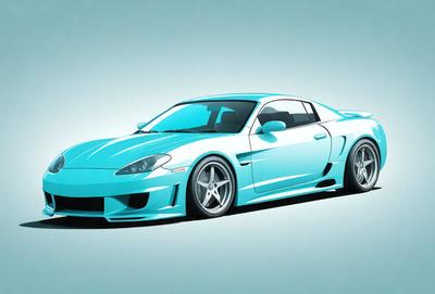 The primary subject of the image is a blue sports car. The car is parked on a blue background, which adds to the overall visual style of the image. The car is the main focus of the image, and its vibrant color stands out against the blue background. The image has a digital art or illustration style, giving it a modern and sleek appearance.