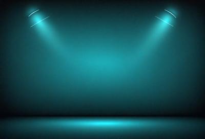 The primary subject of the image is a blue background with a spotlight shining on it. The setting is a stage or a performance area, and the visual style is a digital art or illustration. The dominant colors are blue and white, creating a calm and serene atmosphere.