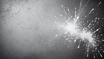 The primary subject of the image is a white splash of paint, which appears to be a spray of paint or a splatter of paint on a gray surface. The setting is a gray wall, and the visual style is a close-up of the splash of paint. The colors and mood of the image are predominantly gray and white, with a slightly moody atmosphere.