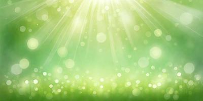The primary subject of the image is a bright, sunny, and lush green field. The setting is a sunny day, and the visual style is a photo. The colors and mood of the image are predominantly green, with a bright and vibrant atmosphere.