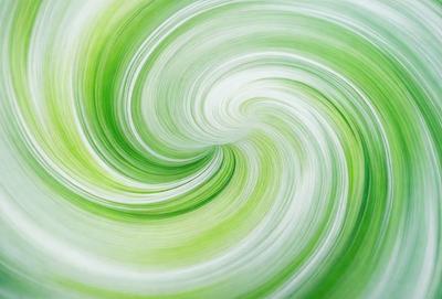 The primary subject of the image is a spiral pattern, which is the main object, scene, or focus of the image. The spiral pattern is set against a green background, giving it a vibrant and lively appearance. The visual style of the image is a combination of photo and digital art, creating a unique and eye-catching design. The dominant colors in the image are green and white, which contribute to the spiral pattern's overall atmosphere and mood.