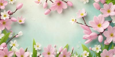 The primary subject of the image is a beautiful bouquet of pink flowers, which are the main focus of the scene. The flowers are arranged in a vase, creating a visually appealing display. The setting is a green wall, which serves as a backdrop for the flowers. The visual style of the image is a combination of photo and digital art, creating a realistic yet artistic representation of the flowers. The colors and mood of the image are predominantly pink, which gives the scene a warm and inviting