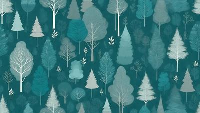 The primary subject of the image is a tree, surrounded by a forest of trees. The setting is a forest with a blue background, creating a serene and natural atmosphere. The visual style is a combination of digital art and illustration, with the trees depicted in various shades of blue and gray. The overall mood of the image is calm and peaceful, as it showcases the beauty of the forest.