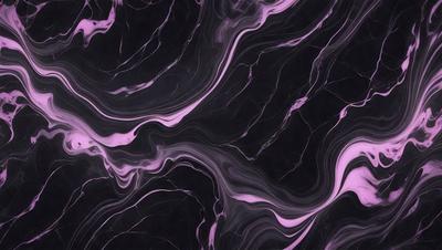 The primary subject of the image is a purple and black marbled pattern. The setting is a black and purple marbled surface, which serves as the background. The visual style is a close-up of the marbled pattern, showcasing its intricate details. The colors and mood of the image are predominantly purple and black, creating a striking and elegant appearance.