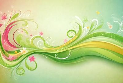 The primary subject of the image is a colorful, flowery design. The setting is a green background, which adds a vibrant and lively atmosphere to the scene. The visual style is a combination of digital art and illustration, creating a unique and eye-catching design. The colors and mood are predominantly green and yellow, giving the image a fresh and cheerful appearance.