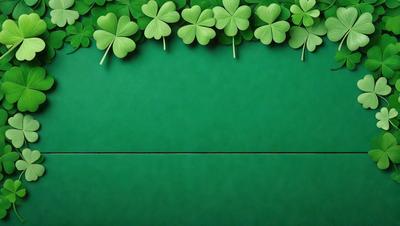 The primary subject of the image is a green wall with a pattern of shamrocks, which are four-leaf clovers. The setting is a room with a green background, and the visual style appears to be a photo. The colors and mood of the image are predominantly green, creating a calm and soothing atmosphere.