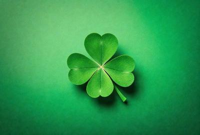The primary subject of the image is a green four-leaf clover, which is the main object, scene, or focus of the image. The setting is a green background, which provides a vibrant and lively atmosphere. The visual style is a close-up of the clover, showcasing its details and texture. The colors and mood of the image are predominantly green, creating a sense of freshness and natural beauty.