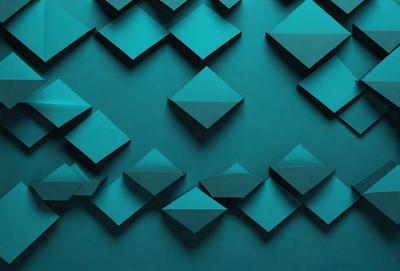 The primary subject of the image is a collection of triangular shapes, which are arranged in a pattern on a blue background. The visual style of the image is a combination of digital art and illustration, creating a unique and eye-catching design. The dominant colors in the image are blue and green, giving the scene a calm and soothing atmosphere.