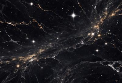 The primary subject of the image is a black background with a starry sky. The setting is a space filled with stars, creating a celestial atmosphere. The visual style is a combination of a photo and digital art, as it captures the beauty of the night sky with a touch of creativity. The colors and mood are predominantly dark and mysterious, with the stars providing a sense of wonder and exploration.