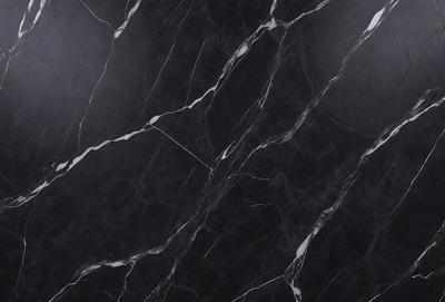 The primary subject of the image is a black and white marble tile. The setting is a black background, which contrasts with the marble tile. The visual style is a close-up of the marble tile, showcasing its texture and pattern. The colors and mood of the image are predominantly black and white, giving it a classic and elegant appearance.