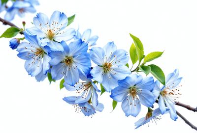 The primary subject of the image is a beautiful blue flower, which is the main focus of the scene. The flower is surrounded by a white background, giving it a clean and elegant appearance. The visual style of the image is a close-up of the flower, showcasing its details and beauty. The dominant colors in the image are blue and white, creating a serene and calming atmosphere.