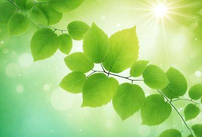 The primary subject of the image is a close-up of a green leaf. The leaf is the main object, and it is the focal point of the image. The setting is a bright, sunny day, with the leaf being the center of attention. The visual style is a close-up, which emphasizes the details of the leaf. The colors are predominantly green, which gives the image a fresh and natural atmosphere.