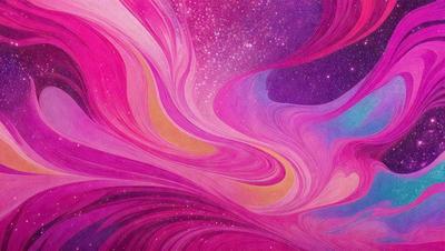 The primary subject of the image is a vibrant, colorful, and swirling pattern that resembles a galaxy or a kaleidoscope. The setting is a purple background, which adds to the overall atmosphere of the image. The visual style is a combination of digital art and illustration, creating a unique and captivating piece of art. The dominant colors are purple, pink, and yellow, which contribute to the lively and energetic mood of the image.