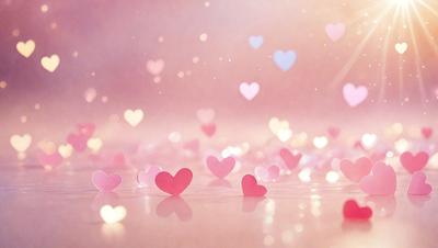 The primary subject of the image is a group of pink hearts floating in the air. The hearts are scattered throughout the scene, creating a visually appealing and playful atmosphere. The setting appears to be a pink background, which complements the hearts and adds to the overall mood of the image. The visual style of the image is a combination of photo and digital art, resulting in a unique and creative representation of the hearts.