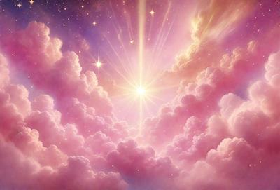 The primary subject of the image is a beautiful, colorful, and vibrant cloudy sky. The setting is a nighttime scene with a purple hue, creating a serene and peaceful atmosphere. The visual style is a combination of photo and digital art, resulting in a stunning and realistic representation of the sky. The colors and mood convey a sense of wonder and awe, as the viewer is struck by the beauty of the celestial scene.