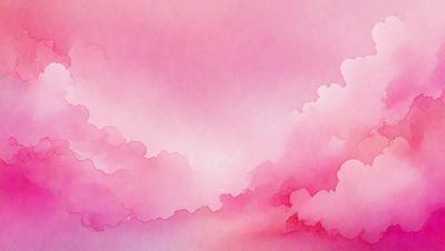 The primary subject of the image is a pink cloud in the sky. The setting is a pink sky with clouds, creating a serene and calming atmosphere. The visual style is a watercolor painting, giving the image a vibrant and artistic appearance. The dominant colors are pink and purple, which contribute to the overall mood of the scene.