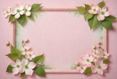 The primary subject of the image is a pink frame with a white background. The frame is adorned with pink flowers, creating a visually appealing and elegant design. The setting is a pink background, which complements the pink flowers and creates a harmonious and cohesive look. The visual style of the image is a combination of digital art and illustration, as the flowers and frame are skillfully rendered and blend seamlessly. The colors and mood of the image are predominantly pink