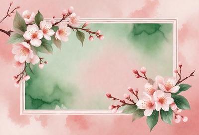 The primary subject of the image is a beautifully drawn picture of a branch with pink flowers. The setting is a pink background, which adds to the overall mood of the image. The visual style is a combination of digital art and illustration, creating a vibrant and lively scene. The colors and mood of the image are predominantly pink, which gives it a warm and inviting atmosphere.