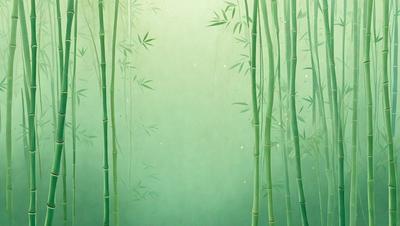 The primary subject of the image is a green bamboo forest. The setting is a lush green environment with a backdrop of a green wall. The visual style is a digital art illustration, creating a serene and natural atmosphere. The dominant colors are green, which gives the scene a calm and soothing mood.