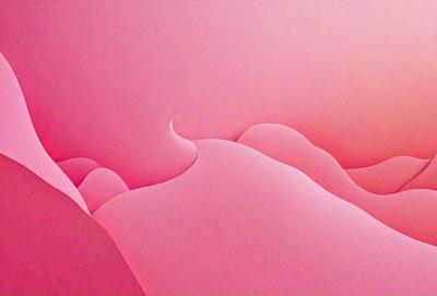 The primary subject of the image is a pink mountain, which is the main focus of the scene. The setting is a pink background, which adds to the overall atmosphere of the image. The visual style is a combination of a photo and digital art, creating a unique and eye-catching representation of the mountain. The colors and mood of the image are predominantly pink, giving it a warm and inviting feel.