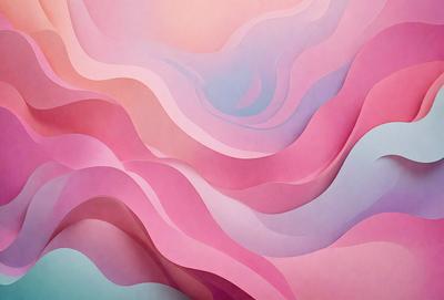 The primary subject of the image is a large, colorful, and abstract painting. The painting features a mix of pink, purple, and blue colors, creating a vibrant and lively atmosphere. The setting is a wall, and the visual style appears to be a combination of digital art and illustration. The painting is displayed on a wall, showcasing its artistic and creative elements.