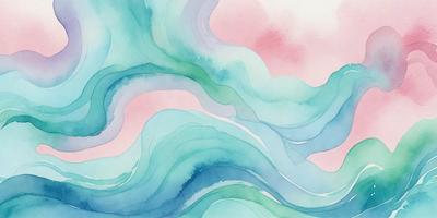 The primary subject of the image is a watercolor painting of a wave. The setting is a watercolor painting of a wave, and the visual style is a watercolor painting of a wave. The dominant colors in the painting are blue and green, creating a serene and calming atmosphere.