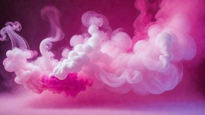 The primary subject of the image is a pink and white smoke, which appears to be a digital art or illustration. The smoke is floating in a purple background, creating a visually striking scene. The colors and mood of the image are predominantly pink and purple, giving it a soft and dreamy atmosphere.
