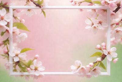 The primary subject of the image is a white frame with pink background and a border of pink flowers. The setting is a pink and white background with a white frame. The visual style is a combination of a photo and digital art, creating a unique and artistic representation of the flowers. The colors and mood of the image are predominantly pink, which gives it a warm and inviting atmosphere.