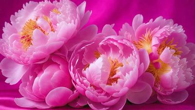 The primary subject of the image is a bouquet of pink flowers. The flowers are arranged in a visually appealing manner, with some of them overlapping each other. The setting is a pink background, which complements the vibrant colors of the flowers. The visual style of the image is a close-up of the flowers, showcasing their details and beauty. The dominant colors in the image are pink, which creates a warm and inviting atmosphere.