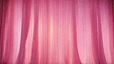 The primary subject of the image is a pink curtain with a pattern of white stars. The curtain is hanging in front of a pink background, creating a visually appealing scene. The visual style of the image is a photo, capturing the details of the curtain and its surroundings. The colors and mood of the image are predominantly pink, with the white stars adding a touch of brightness and elegance to the overall atmosphere.