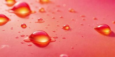 The primary subject of the image is a close-up of a red surface with droplets of water on it. The setting is a pink background, and the visual style appears to be a photo. The colors and mood of the image are predominantly red and moist, creating a visually striking and intimate atmosphere.
