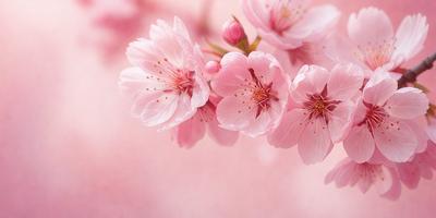 The primary subject of the image is a close-up of a pink flower, possibly a cherry blossom, with a pink background. The visual style appears to be a photo, and the colors and mood are predominantly pink, creating a warm and inviting atmosphere.