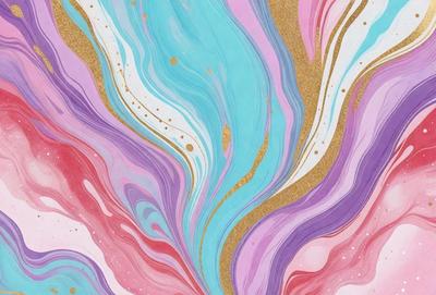The primary subject of the image is a colorful, swirling pattern that resembles a painting or a digital artwork. The setting is a background that features a mix of pink, blue, and gold colors. The visual style appears to be a combination of painting and digital art, creating a unique and vibrant atmosphere. The dominant colors in the image are pink, blue, and gold, which contribute to the overall mood of the artwork.