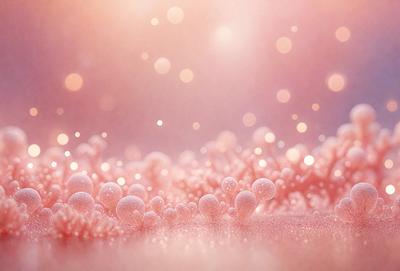 The primary subject of the image is a close-up of a pink background with a pattern of white bubbles. The setting appears to be a pink and white room, possibly a bathroom. The visual style of the image is a combination of photo and digital art, creating a unique and eye-catching effect. The dominant colors in the image are pink and white, giving it a warm and inviting atmosphere.