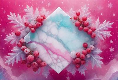 The primary subject of the image is a square tile with a pink and blue marbled design. The tile is placed in a pink and white background, giving it a vibrant and eye-catching appearance. The visual style of the image is a combination of photo and digital art, creating a unique and artistic representation of the tile. The colors and mood of the image are predominantly pink and white, with a touch of blue, giving it a warm and inviting atmosphere.