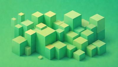 The primary subject of the image is a three-dimensional, green, geometric structure. The setting is a green background, which creates a contrast with the structure. The visual style is a digital art or illustration, as the structure appears to be a digital creation. The colors and mood of the image are predominantly green, giving it a calm and soothing atmosphere.