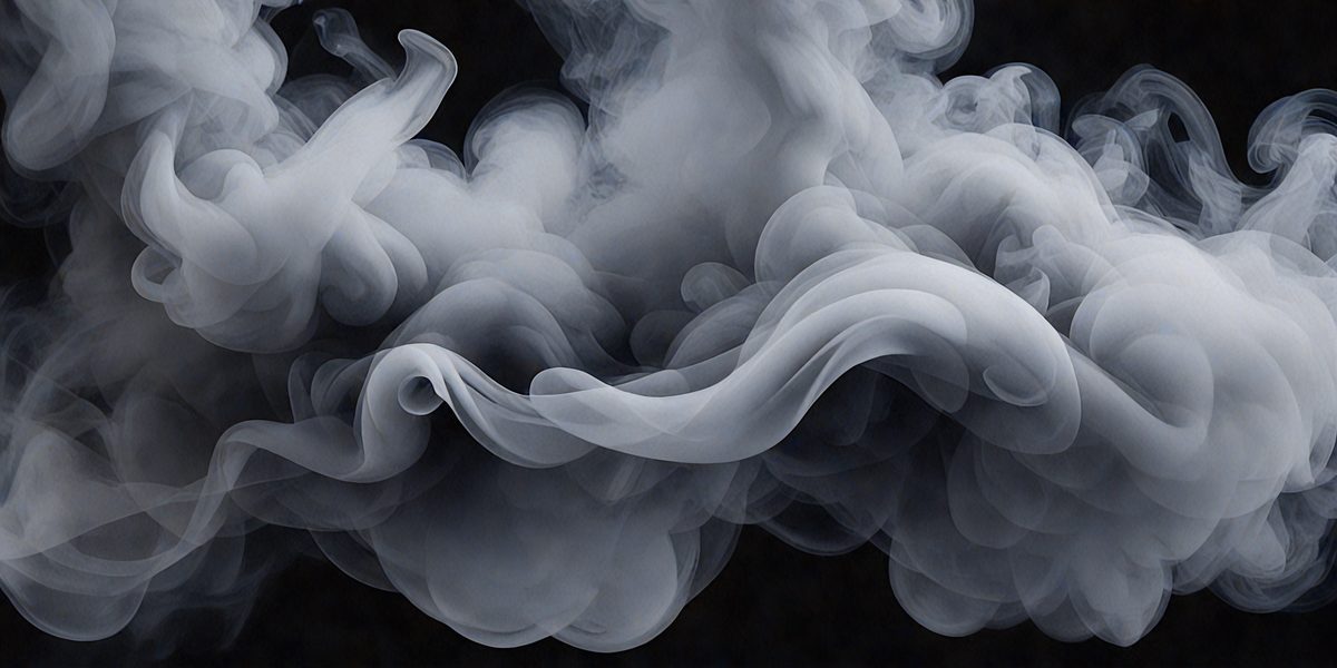 The primary subject of the image is a large, swirling cloud of smoke. The setting is a dark background, which contrasts with the smoke, making it the focal point of the image. The visual style is a black and white photo, giving the image a classic and timeless appearance. The colors and mood of the image are predominantly dark and moody, with the smoke creating a dramatic and mysterious atmosphere.