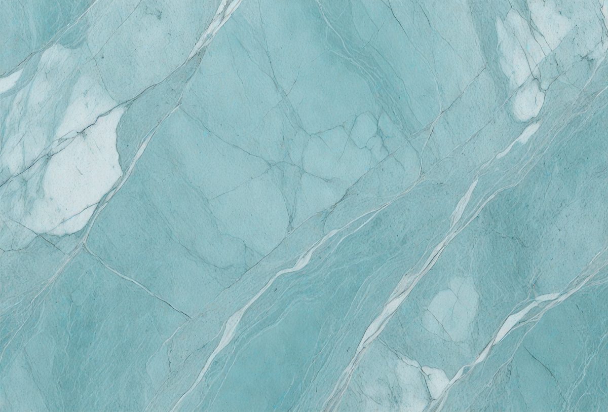 The primary subject of the image is a blue marble tile with a patterned design. The setting is a bathroom, as indicated by the presence of the marble tile. The visual style is a close-up of the tile, showcasing its intricate pattern. The dominant colors in the image are blue and white, creating a calm and soothing atmosphere.