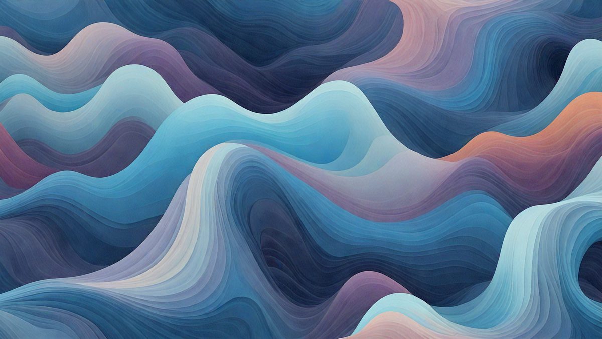 The primary subject of the image is a blue and purple ocean wave. The setting is a blue ocean with a purple hue, creating a serene and calming atmosphere. The visual style is a digital art or illustration, showcasing the intricate details of the wave. The colors and mood convey a sense of tranquility and beauty, as the viewer is drawn into the depths of the ocean.