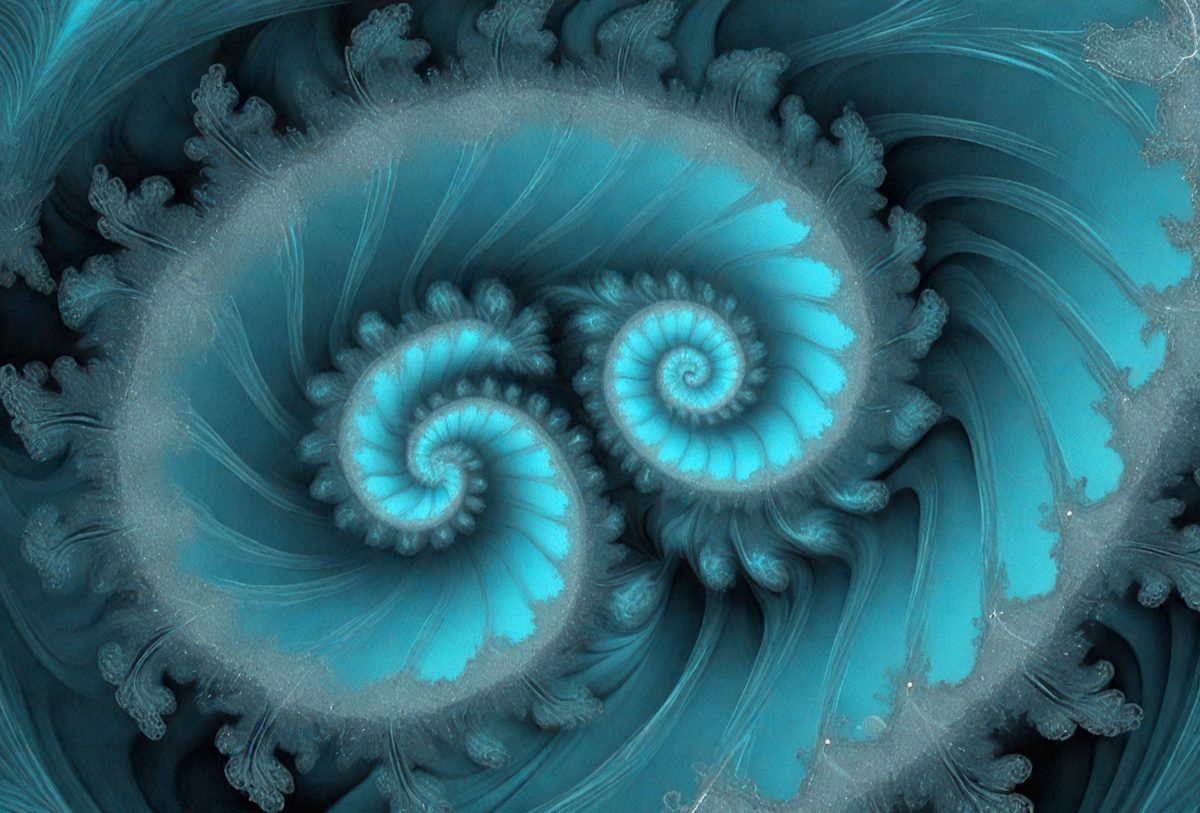 The primary subject of the image is a spiral pattern, which is the main object, scene, or focus of the image. The setting or background features a blue and white color scheme, giving the image a vibrant and lively atmosphere. The visual style of the image is a combination of photo and digital art, creating a unique and eye-catching design. The dominant colors in the image are blue and white, which contribute to the overall mood and aesthetic of the spiral pattern.