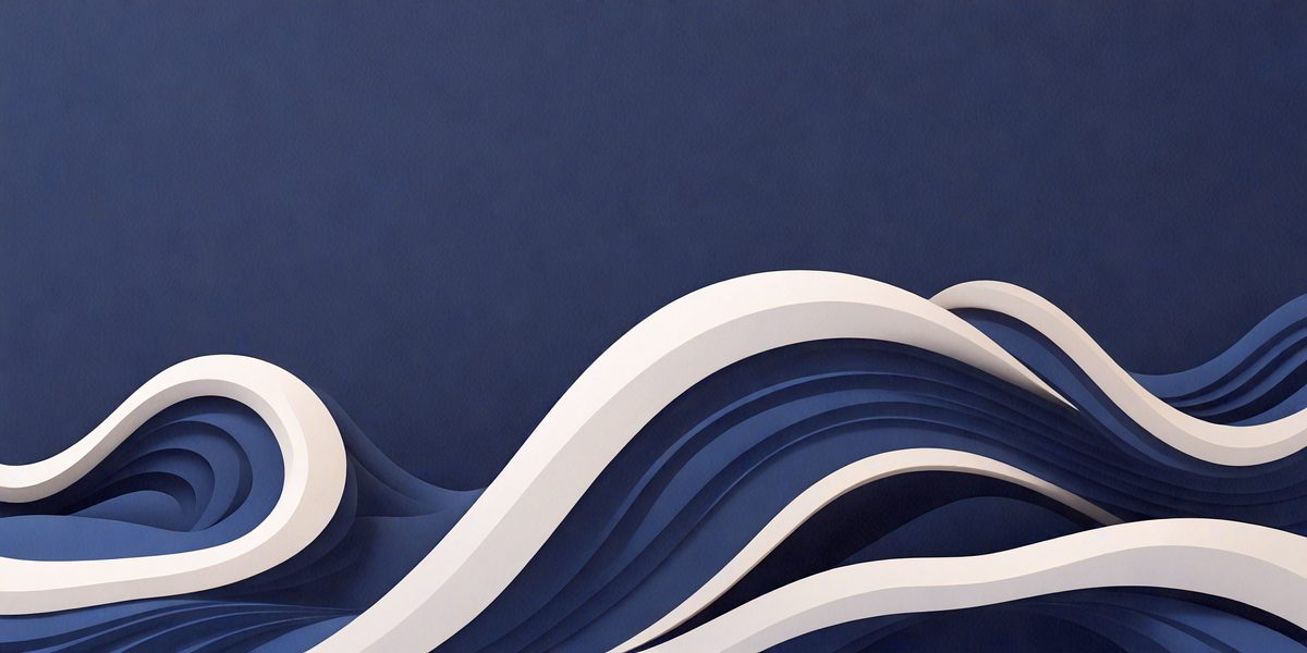 The primary subject of the image is a large, blue wave with white and blue swirls. The wave is the main focus of the image, and it is set against a blue background. The visual style of the image is a combination of digital art and illustration, creating a dynamic and vibrant scene. The dominant colors in the image are blue and white, with the blue wave and white swirls creating a sense of movement and energy.