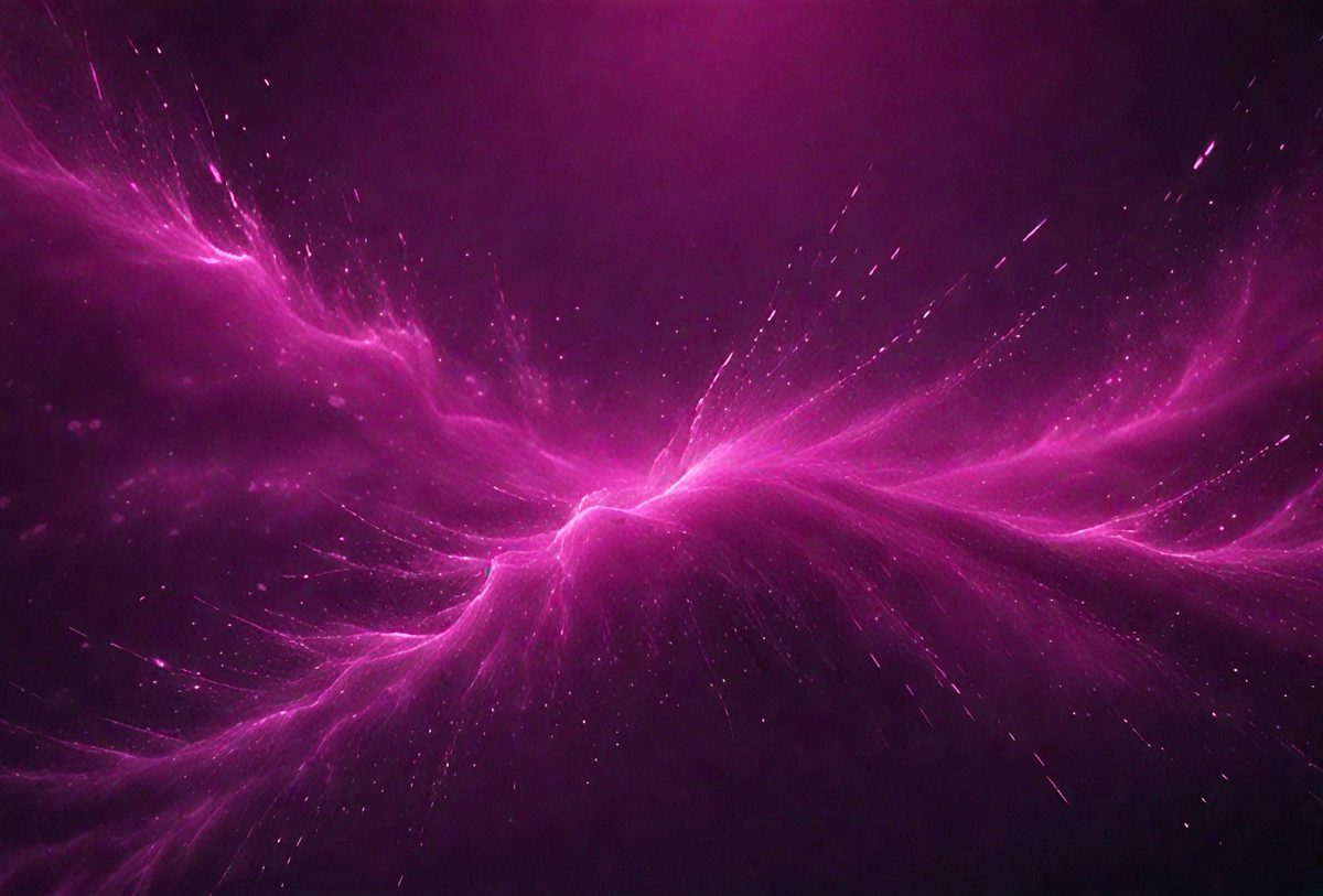 The primary subject of the image is a purple nebula, which is a swirling mass of gas and dust in space. The setting is a dark, starry sky, and the visual style is a digital art or illustration. The dominant colors are purple and pink, creating a vibrant and luminous atmosphere.