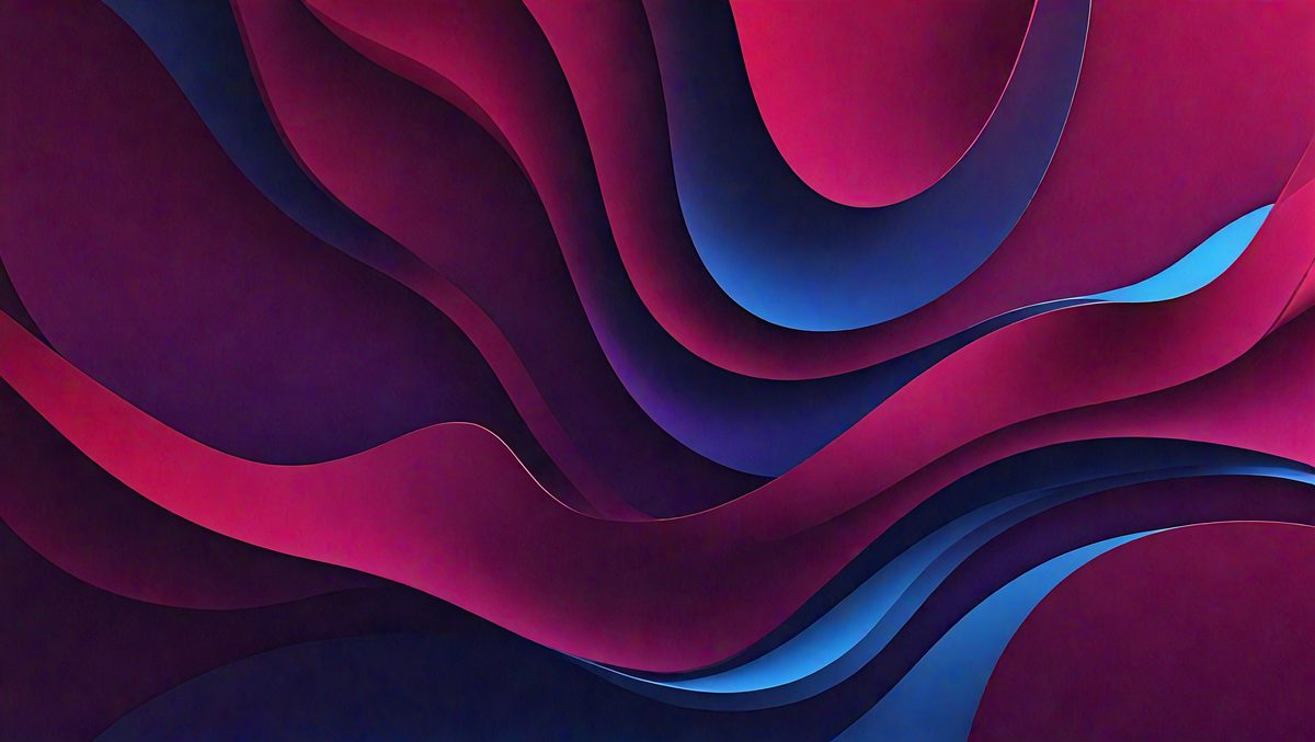 The primary subject of the image is a large, colorful painting featuring a purple and blue swirl pattern. The setting is a wall, and the visual style appears to be a digital art or illustration. The dominant colors in the painting are purple and blue, creating a vibrant and lively atmosphere.