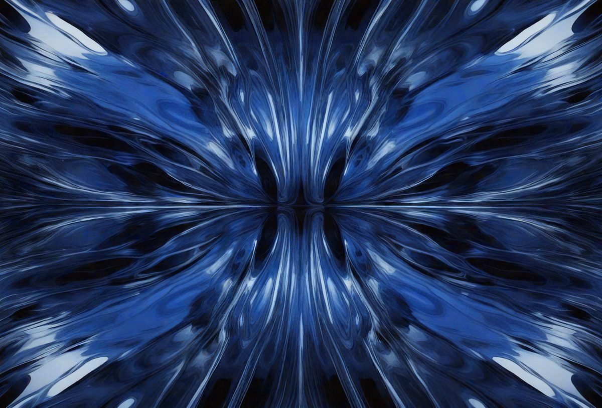The primary subject of the image is a blue and white swirl pattern, which appears to be a digital art or illustration. The setting is a blue background, and the visual style is a close-up of the swirl pattern. The colors and mood of the image are predominantly blue and white, creating a sense of depth and complexity in the swirl pattern.