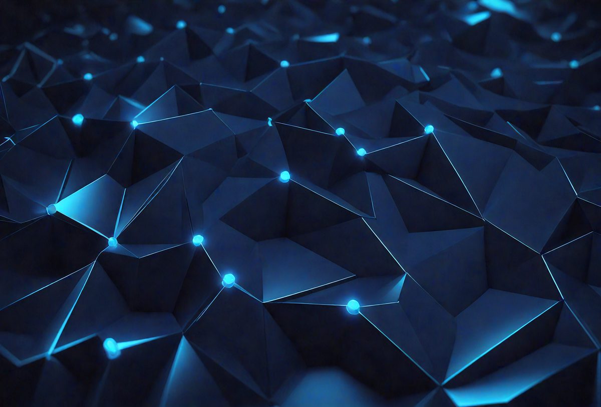 The primary subject of the image is a blue, geometric pattern. The setting is a blue background, which creates a visually striking contrast with the pattern. The visual style is a combination of digital art and illustration, giving the image a modern and artistic appearance. The dominant colors are blue and white, creating a calm and serene atmosphere.