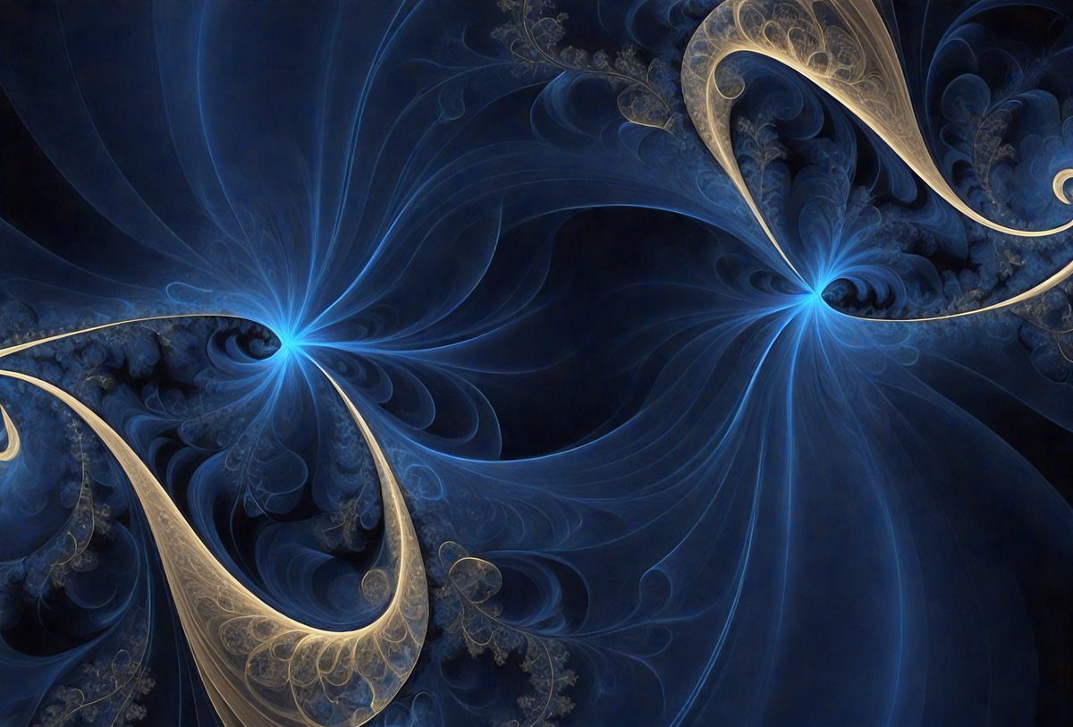 The primary subject of the image is a blue and yellow spiral pattern, which appears to be a digital art or illustration. The setting is a blue background, and the visual style suggests that it is a digital artwork. The dominant colors are blue and yellow, creating a vibrant and lively atmosphere.
