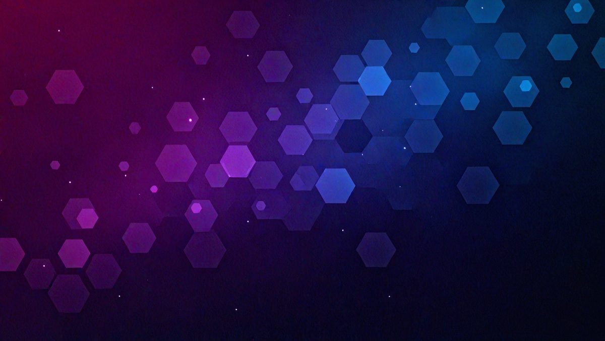 The primary subject of the image is a purple and blue geometric pattern. The setting is a dark, star-filled sky, creating a sense of depth and contrast. The visual style is a combination of digital art and illustration, with the geometric pattern and the stars creating a unique and visually appealing design. The dominant colors are purple and blue, which evoke a sense of calmness and tranquility.