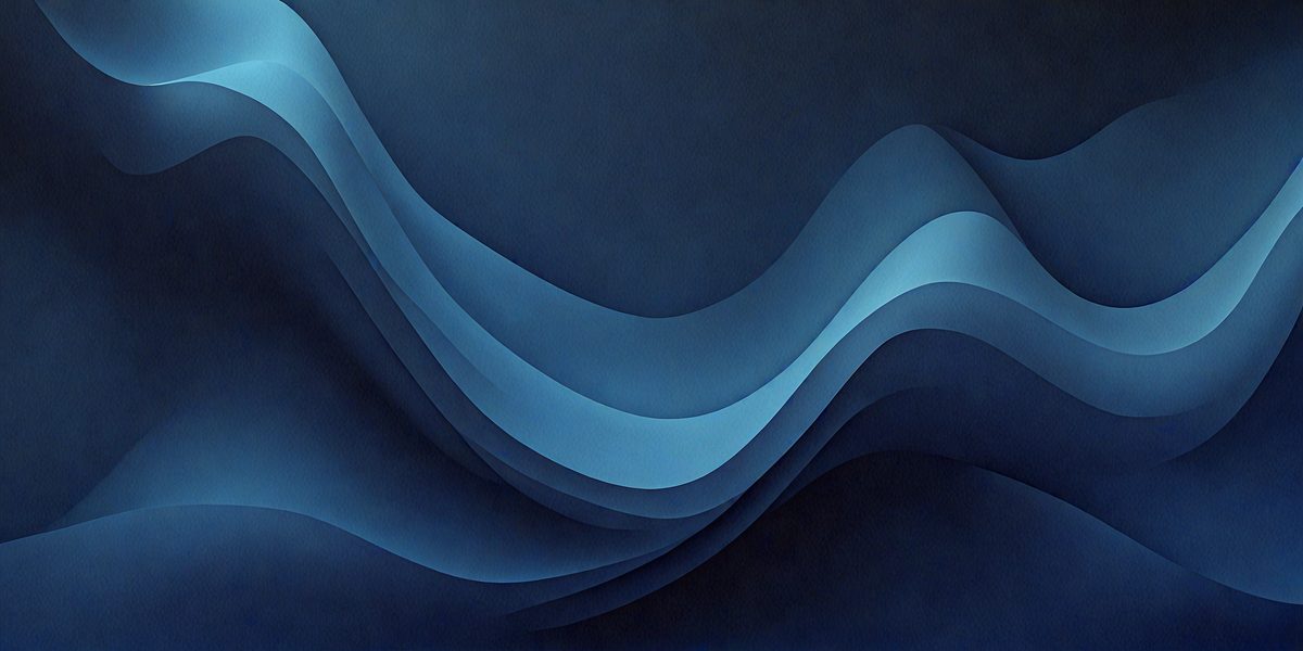 The primary subject of the image is a blue wave, which is the main focus of the scene. The setting is a dark blue background, creating a contrasting and dramatic effect. The visual style is a painting, with the artist using a brush to create the wave's shape and movement. The colors and mood of the image are predominantly blue, with a sense of depth and intensity.