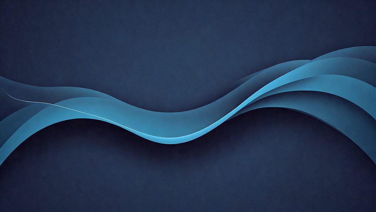 The primary subject of the image is a blue wave, which is the main object, scene, or focus of the image. The setting or background is a dark blue surface, which creates a contrasting and dramatic effect. The visual style of the image is digital art, as it is a digital representation of a wave. The dominant colors in the image are blue and black, giving it a calm and serene atmosphere.
